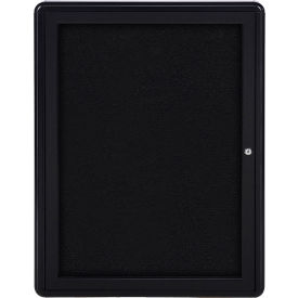 Enclosed Bulletin Board, 1 Door, 24"W x 34"H, Black Fabric/Black Frame