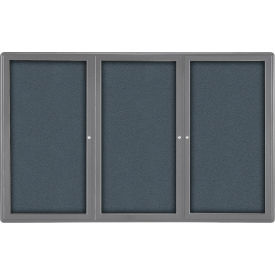 Ovation Enclosed Bulletin Board, 3 Door, 72"W x 48"H, Gray Fabric/Gray Frame