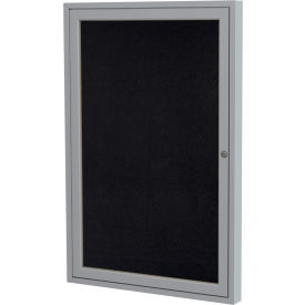 Enclosed Bulletin Board, 1 Door, 18"W x 24"H, Black Recycled Rubber/Silver Frame
