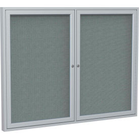 Enclosed Bulletin Board, 2 Door, 60"W x 36"H, Gray Fabric/Silver Frame