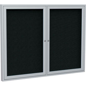 Enclosed Bulletin Board, 2 Door, 60"W x 36"H, Black Fabric/Silver Frame
