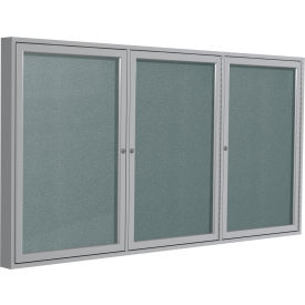 Outdoor Enclosed Bulletin Board, 3 Door, 72"W x 36"H, Stone Vinyl/Silver Frame