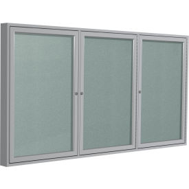 Enclosed Bulletin Board, Outdoor, 3 Door, 96"W x 48"H, Silver Vinyl/Silver Frame