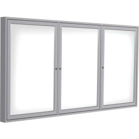 Enclosed Whiteboard, 3 Door, 72"W x 36"H, White Porcelain, Silver Frame