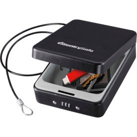 Compact Portable Security Box Safe, Combo Lock, 5-15/16"W x 8"D x 2-5/8"H, Black
