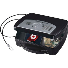 Compact Portable Security Box Safe Elec. Lock, 10"W x 7-15/16"D x 2-15/16"H,Black
