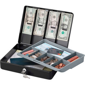 Deluxe Cash Box Key Lock, 11-13/16"W x 9-1/4"D x 3-9/16"H, Black
