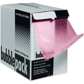 Perforated Anti Static Bubble Roll with Dispenser, 24"W x 65'L x 1/2" Bubble, Pink