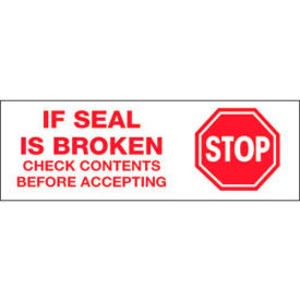 Printed Carton Sealing Tape "Stop If Seal Is Broken" 2" x 110 Yds. White/Red