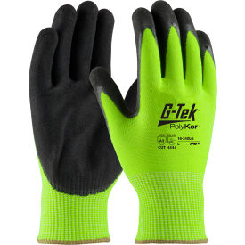 Hi-Vis Lime Green Nitrile Grip Gloves, HPPE/Glass Liner, Black Palm, S, 12 Pairs