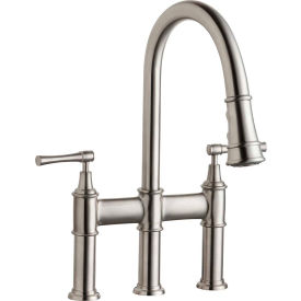 Elkay Explore Pull-Down Bridge Kitchen Faucet, Lustrous Steel, Double Lever Handle