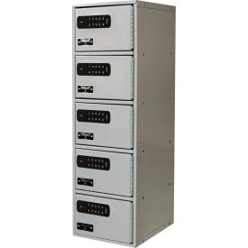 DigiTech 5-Tier 5 Door Phone Locker, 9"W x 12"D x 30-1/2"H, Gray, Assembled