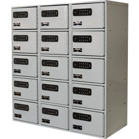 DigiTech 5-Tier 15 Door Phone Locker, 27"W x 12"D x 30-1/2"H, Gray, Assembled