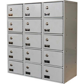 5-Tier 15 Door Tablet/Phone Locker with Key Lock, 27"Wx12"Dx30-1/2"H, Gray, Assembled
