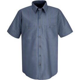 Men's Industrial Stripe Work Shirt Short Sleeve Gray/Blue Stripe Long-XL