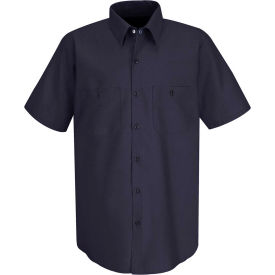 Men's Wrinkle-Resistant Cotton Work Shirt Short Sleeve Dark Navy