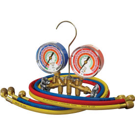 Brass 2 Way Manifold Set with 3 - 1/8" Gauges, 3 - 60" Hoses, and Standard 1/4" Fittings
