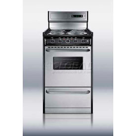 Summit-Deluxe 220V Electric Range, Slim 20"W, Stainless Steel Doors