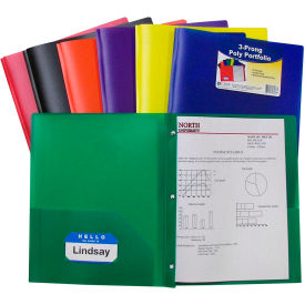 Two-Pocket Heavyweight Poly Portfolio Folder with Prongs, Primary Colors - 36/Set