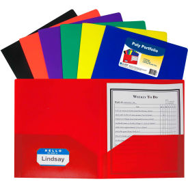Two-Pocket Heavyweight Poly Portfolio Folder, Assorted Colors - 36 Folders/Set