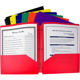 Two-Pocket Heavyweight Poly Portfolio Folder - 3 Hole Punch, Assorted Colors, 36/Set