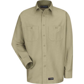 Men's Canvas Long Sleeve Work Shirt Khaki Regular-4XL