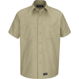 Men's Canvas Short Sleeve Work Shirt Khaki Size 2XL