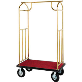 Brass Transporter Bellman Cart, Straight Uprights, Black Carpet, Black Bumper