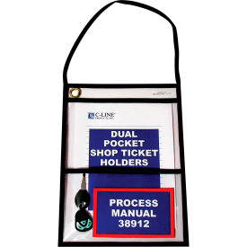 Two-Pocket Shop Ticket Holder w/Hanging Strap, Stitched, Clear, 9 x 12, 15/BX