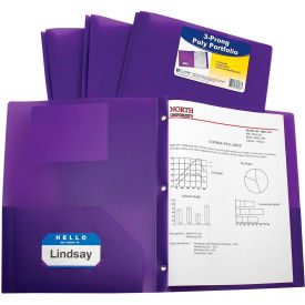 Two-Pocket Heavyweight Poly Portfolio Folder with Prongs, Purple, 25 Folders/Set