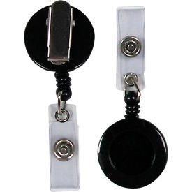 Retracting ID Card Reels, Swiveling Spring Clip with Snap-on ID Strap, Black, 12/Set