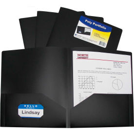 Two-Pocket Heavyweight Poly Portfolio Folder, Black, 25 Folders/Set
