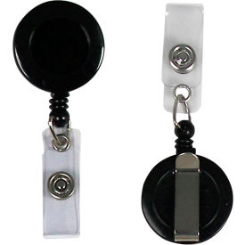 Retracting ID Card Reels, Belt Clip with Snap-on ID Strap, Black, 25/BX