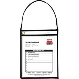 Shop Ticket Holder with Strap, Black, Stitched, Both Sides Clear, 9 X 12, Pack of 15