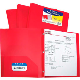 Two-Pocket Heavyweight Poly Portfolio Folder with Prongs, Red, 25 Folders/Set