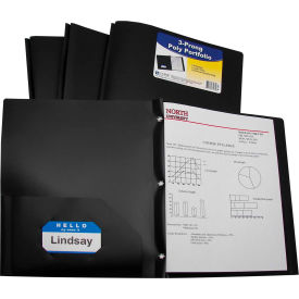 Two-Pocket Heavyweight Poly Portfolio Folder with Prongs, Black, 25 Folders/Set