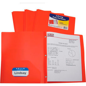 Two-Pocket Heavyweight Poly Portfolio Folder with Prongs, Orange, 25 Folders/Set