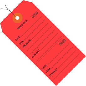 Consecutively Repair Tag Pre Wired#5, 4-3/4"L x 2-3/8"W, Red, 1000/Pk