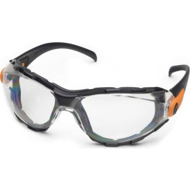 Foam Lined Safety Glasses, Clear Lens, Black Frame
