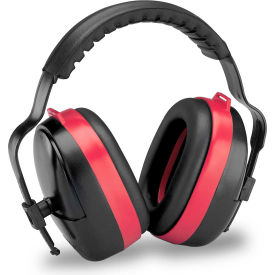MaxiMuff Multi-Position Earmuff, Dielectric, Over-The-Head, NRR 28 dB, Black/Red