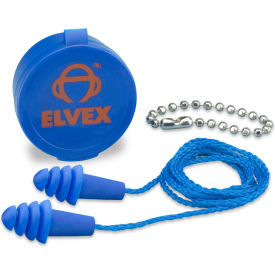 Quattro Reusable Earplugs with Chain & Case, Corded, NRR 27 dB, Blue, 50 Pairs/Box