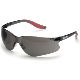 Frameless Safety Glasses, Gray Lens, Black Temples, Pack of 12