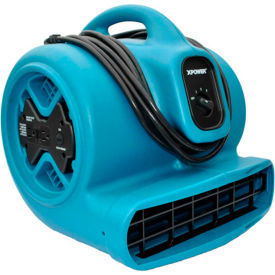 Stackable Air Mover With GFCI Outlet For Daisy Chain, 3 Speed, 1/3 HP, 2400 CFM, Blue