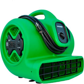 Stackable Air Mover With GFCI Outlet For Daisy Chain, 3 Speed, 1/3 HP, 2400 CFM, Green