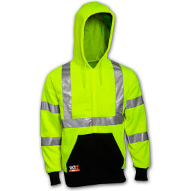 Fluorescent Yellow Green/Black, Class 3, FR Hi-Vis Hooded Sweatshirt
