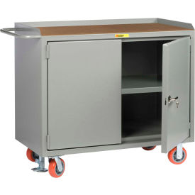 Mobile Service Bench with Steel Top, 2 Doors & 2 Shelves, 48"W x 24"D, Gray