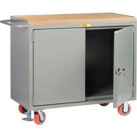 Mobile Service Bench w/ Maple Square Edge Top, 2 Doors & 1 Shelf, 48"W x 24"D, Gray
