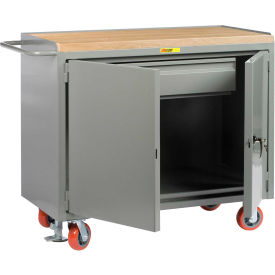Mobile Service Bench w/ 1-3/4" Butcher Block Top, 2 Doors & 1 Shelf, 48"W x 24"D, Gray