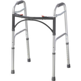 Deluxe Two Button Folding Walker, 15-1/2"L x 22"W, 32" - 39"H, Silver