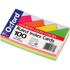 Rule Index Cards, 3" x 5", Glow Assorted, 100/Pack